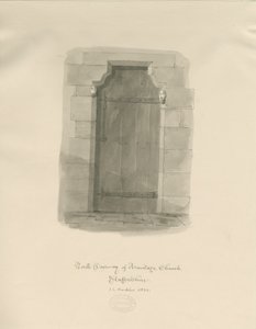 Igreja Armitage - Porta Norte: desenho em sépia de John Chessell Buckler