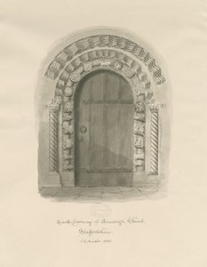 Igreja Armitage - Porta Sul: desenho sépia de John Chessell Buckler