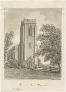 Igreja de Bramshall: desenho em sépia de John Chessell Buckler
