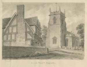 Igreja Cannock: desenho sépia, 1841 de John Chessell Buckler
