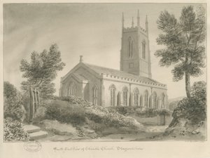 Igreja Cheadle: desenho sépia de John Chessell Buckler