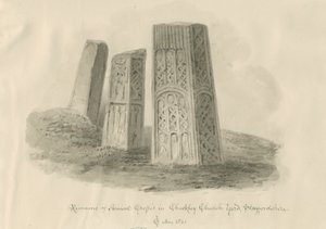 Igreja Checkley - Cruzes Antigas: desenho sépia de John Chessell Buckler
