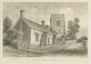 Draycott nos mouros - escola: desenho em sépia, 1841 de John Chessell Buckler