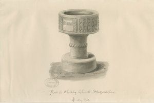 Fonte na Igreja Checkley: desenho em sépia, 1841 de John Chessell Buckler