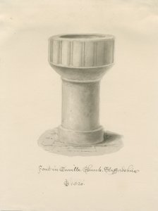 Fonte na Igreja Enville: desenho sépia, 1820 de John Chessell Buckler