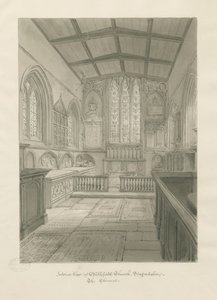Interior da Igreja de Blithfield: desenho em sépia de John Chessell Buckler