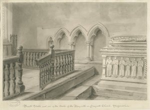 Interior de Draycott na Igreja dos Mouros: desenho em sépia, 1841 de John Chessell Buckler