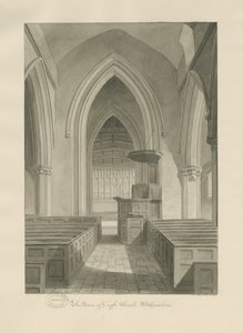 Interior da Igreja de Leigh: desenho sépia de John Chessell Buckler
