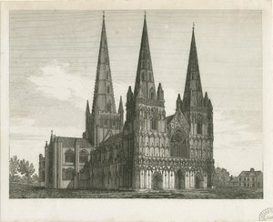 Catedral de Lichfield - Frente Oeste: gravura, nd [início do século XIX] (estampado) de John Chessell Buckler