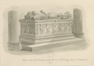 Igreja Penkridge - Túmulo de [Sir Edward Littleton]: desenho sépia de John Chessell Buckler