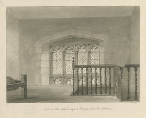 Pillaton Hall - Interior da capela: desenho em sépia, 1841 de John Chessell Buckler