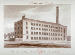 Fabricação de pinos perto da London Road, Southwark, Londres, 1827 de John Chessell Buckler
