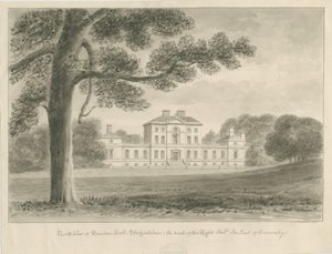 Sandon Hall: desenho de lavagem sépia de John Chessell Buckler