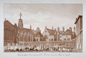 Vista sudeste do Palácio de Lambeth do adro da igreja, Londres, 1828 de John Chessell Buckler