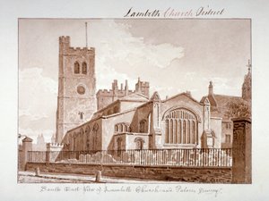 Vista sudeste da Igreja de Santa Maria, Lambeth, Londres, 1828. de John Chessell Buckler