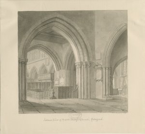 Stafford - Interior da Igreja de Santa Maria: desenho em sépia, 1841 de John Chessell Buckler
