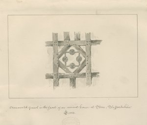 Pedra - Painel Ornamental sobre uma Casa Antiga: desenho de lavagem sépia de John Chessell Buckler