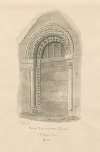 Igreja Stowe - Porta Sul: desenho sépia de John Chessell Buckler