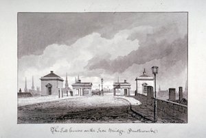 Casas de pedágio em Southwark Bridge, Londres, 1827. de John Chessell Buckler