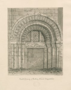 Igreja do Priorado de Tutbury - Porta Sul: desenho em sépia, 1812 de John Chessell Buckler
