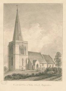 Igreja Weston-on-Trent: desenho sépia de John Chessell Buckler