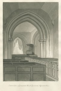 Worcestershire - Droitwich - Dodderhill Church Interior : desenho sépia de John Chessell Buckler