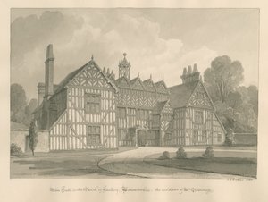 Worcestershire - Hanbury - Meer Hall: desenho sépia de John Chessell Buckler