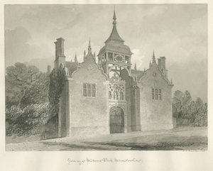 Worcestershire - Westwood Park - Portão de entrada: desenho sépia, 1833
