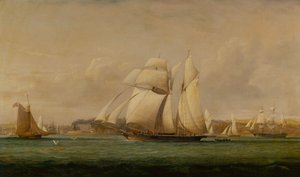 Uma Top Sail Schooner, dois Royal Yacht Squadron Cutters e um navio mercante americano (petróleo)