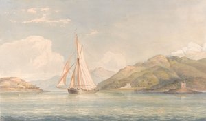 Barco à Esquerda com Montanhas ao Fundo de John Christian Schetky