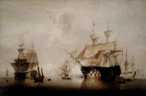 Navios de guerra que secam as suas velas (óleo sobre tela)