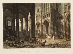 Interior da igreja de St. Denis, ilustração de Versalhes, Paris e Saint Denis, bar. 1805 (aquatinta)