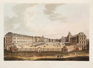 A entrada, ilustração de Versalhes, Paris e Saint Denis, pub. 1805 (aquatinta)