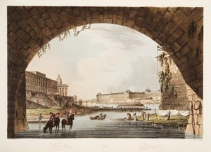 Museu do Louvre; A hortelã; O Colégio das 4 Nações; A ponte da reunião, ilustração de Versalhes, Paris e Saint Denis, bar. 1805 (aquatinta) de John Claude Nattes
