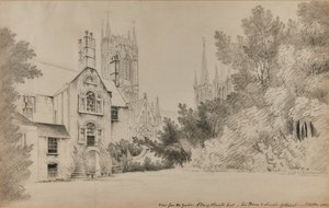 Vista do jardim de Henry Thorold, Esq., sua casa e a Catedral de Lincoln