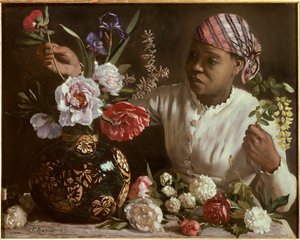 La negresse aux peonines Pintura de Frederic Bazille (1841-1870) 1870 Dim. 0,6x0,75 m Montpellier, musee Fabre - A mulher negra com peônias. Pintura de Frederic Bazille (1841-1870)