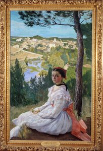 Vista da aldeia Jovem posando em uma paisagem da Provença. Pintura de Frederic Bazille (1841-1870) 1868 Sol. 1,3x0,89 m Montpellier, Musee Fabre