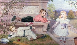 Os filhos Farrer, Gaspard, Henry e Cecilia nos jardins de uma casa de campo em Berkshire de John Collingham Moore