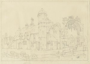 Dudley Priory: desenho a lápis, séc. de John Coney
