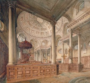 Vista interior da Igreja de St Stephen Walbrook, cidade de Londres, 1811