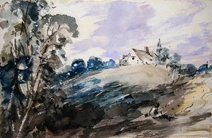 Uma casa de campo em um banco alto (aquarela em papel) de John Constable