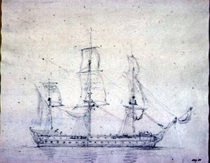 A Man-o-war (grafite no papel) de John Constable