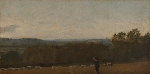 Um Pastor numa Paisagem olhando através de Dedham Vale em direcção a Langham de John Constable