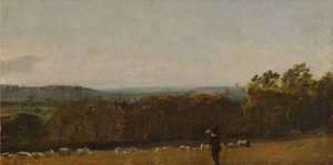Um pastor numa paisagem, olhando através de Dedham Vale em direção a Langham de John Constable