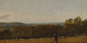 Um Pastor em Paisagem olhando através de Dedham Vale em direção a Langham, ca. 1811. de John Constable