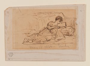 Filha do artista, Emily, deitada em um sofá lendo, 18 de maio de 1834 de John Constable