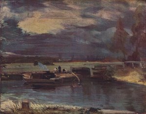 Barcaças no Stour, com a Igreja de Dedham à distância, c1811 de John Constable