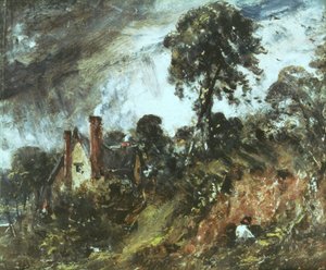 Cottage entre as árvores com um banco de areia, c.1830-36 de John Constable