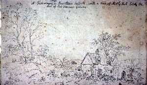 Cottage em Brantham, com vista para Mistley Hall (desenho) de John Constable