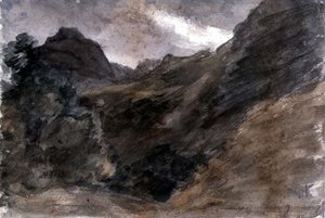 Eagle Crag, Borrowdale, 1806, (recto) (lápis e wc) de John Constable